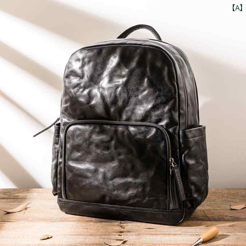楽天ラ・グラーヌバックパック 2way メンズ バック デイパック リュックサック 韓国スタイル 牛革 立体長方形 31x14x41cm 13インチPC収納可 モダン エレガント 実用性 収納性 ソフトレザー 黒