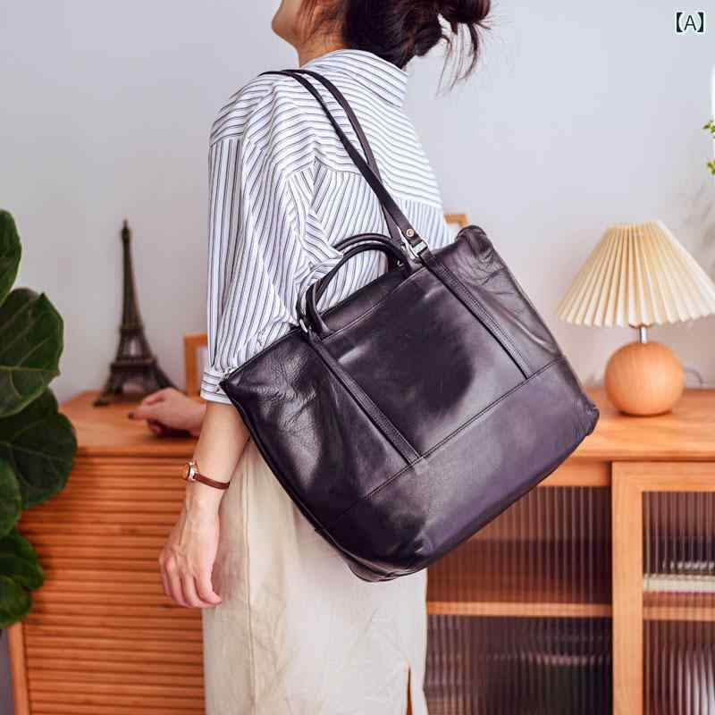 トートバッグ 2way 革製品 レディース 牛革 ウォッシュ加工 ショルダーバッグ 植物タンニンなめし ダメージ加工 ハンドバッグ 大容量 収納力 カジュアル デイリー使い シンプル ビジネス 通勤(4)