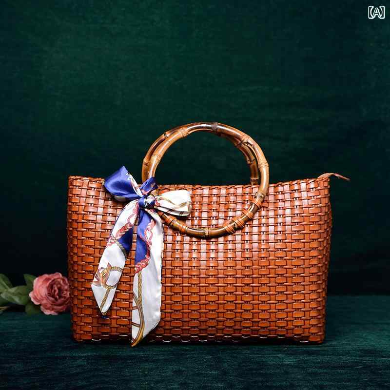 ハンドバッグ 編み込み レディース 革製品 レトロ 牛革 レザー シンプル 大容量 収納力 レジャー カジュアル ファッション デイリー使い おしゃれ ギフト 丈ハンドル 実用的のサムネイル