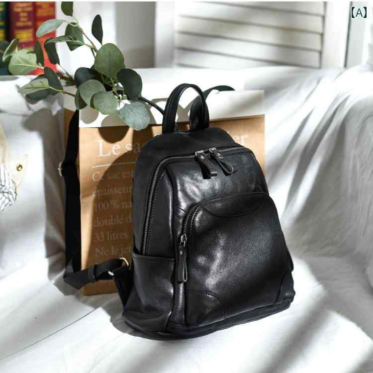 レディース バック デイパック リュック 牛革 コンパクト 小さめ 小型 バックパック 立体台形 8インチPC収納 軽量 シンプル レトロ ソフト レザー おしゃれ ナチュラル 耐久性 実用性