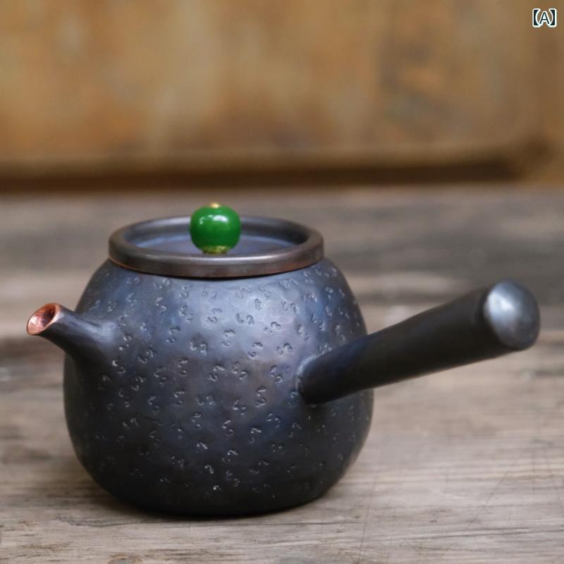 やかん レトロ ティーポット ミニサイズ サイド ハンドル ポット 銅 和風 ティータイム かわいい 400ml 急須 沸騰水 実用的