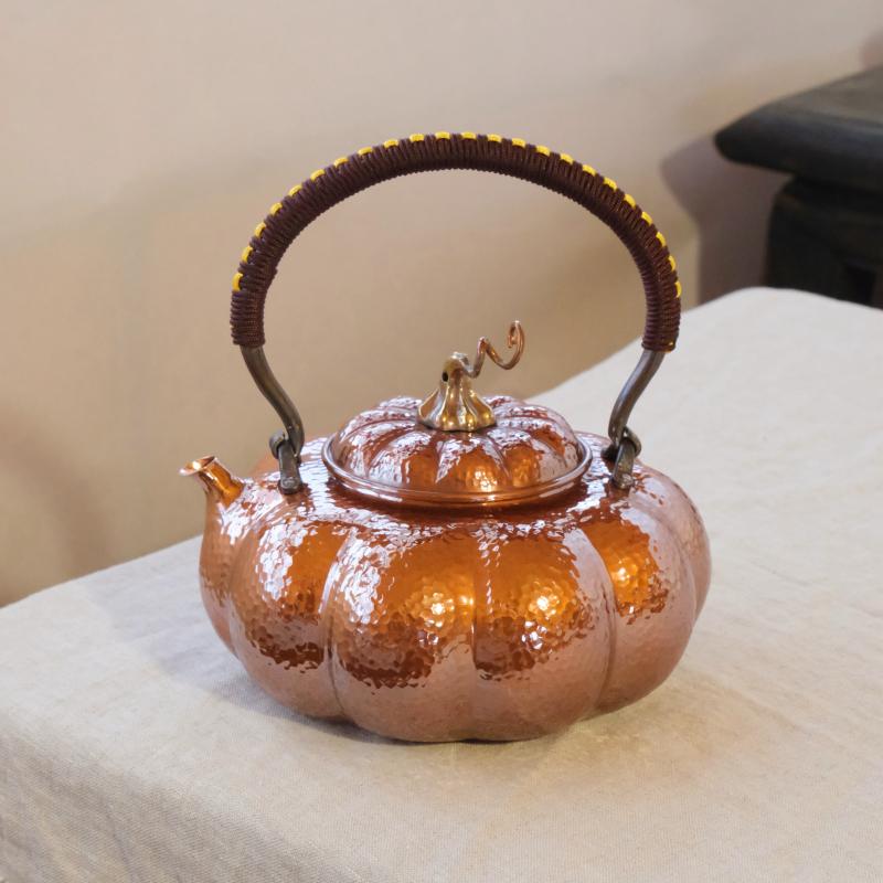 急須 おしゃれ 茶瓶 赤銅製 カボチャ型 ポット 焙煎 湯沸かし ティータイム カフェ インテリア アンティーク レトロ かわいい