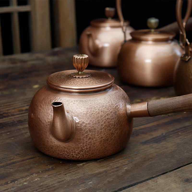 やかん ティーポット 銅 ポット 急須 家庭用 耐久性 和風 エレガント レトロ サイドハンドル 湯沸かし 伝統 おしゃれ