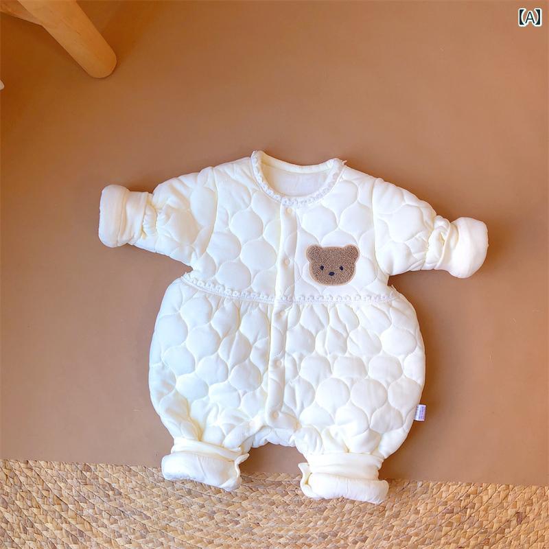 ジャンプスーツ カバーオール 女の子 赤ちゃん 新生児 100日記念 暖かい 綿 シンプル 0～6ヶ月 カワイ..
