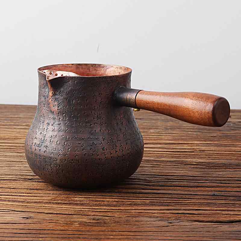 片手鍋 ミルクパン イブリック ティーポット 煮茶器 急須 ケトル 湯沸かし 銅製 茶道具 茶器 アクセサリー レトロ 家庭用 ティータイム 仕切り シンプル 槌目模様 プレゼント 伝統工芸