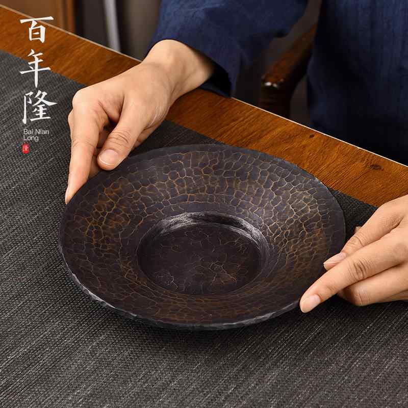 急須 ポットホルダー ソーサー 茶道具 茶器 槌目模様 銅製 ティートレイ ポットパッド 家庭用 レトロ ..