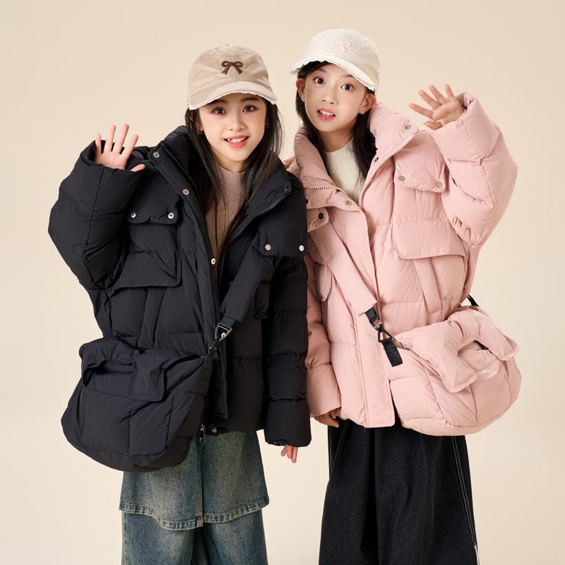 フード付き ダウンジャケット キッズ コート アウター 子供 おしゃれ ファッション 女の子 冬 韓国 厚手 バッグ付き カジュアル ホワイトダックダウン シンプル