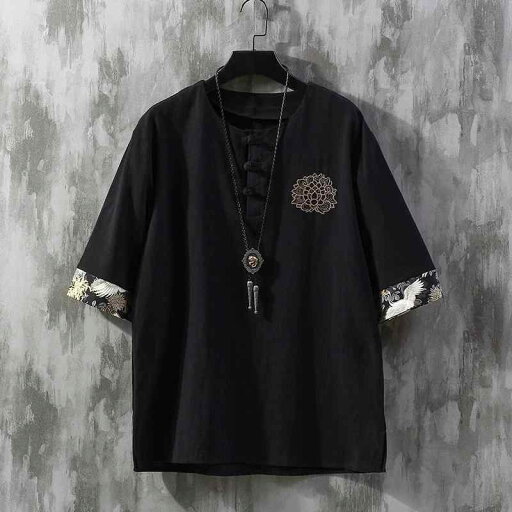 メンズ リネン Tシャツ クール 半袖 7分丈 チャイナ風 中国 中華 レトロ 唐装 春夏 綿 リネン シャツ 鶴 刺繍 花 めでたい ラウンドネック ストリート モード ヤンチャ ミックス メンズ リネン Tシャツ クール 半袖 7分丈 チャイナ風 中国 中華 レトロ 唐装 春夏 綿 リネン シャツ 鶴 刺繍 花 めでたい ラウンドネック ストリート モード ヤンチャ ミックス