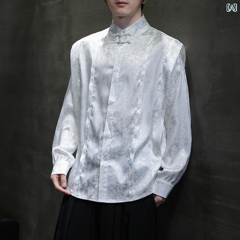 メンズ チャイナ風 伝統 トップス 冷感 おしゃれ エレガント 春 通気性 薄手 長袖 花 デザイン 高級感 オーバーサイズ ファッション