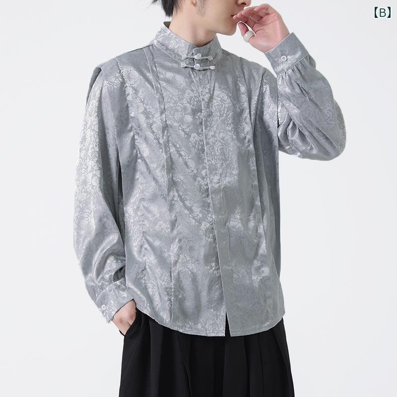 メンズ チャイナ風 伝統 トップス 冷感 おしゃれ エレガント 春 通気性 薄手 長袖 花 デザイン 高級感 オーバーサイズ ファッション