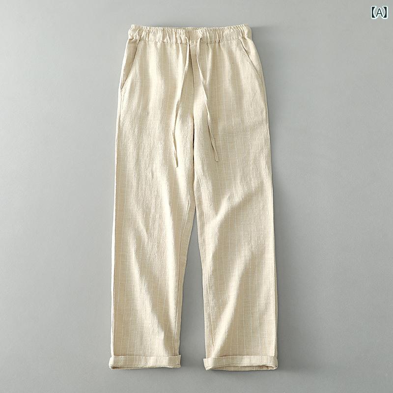 メンズ ロングパンツ スボン 綿麻 通気性 ゆったり 春夏 大きめ ストレート ワイドレッグ リラックス ..
