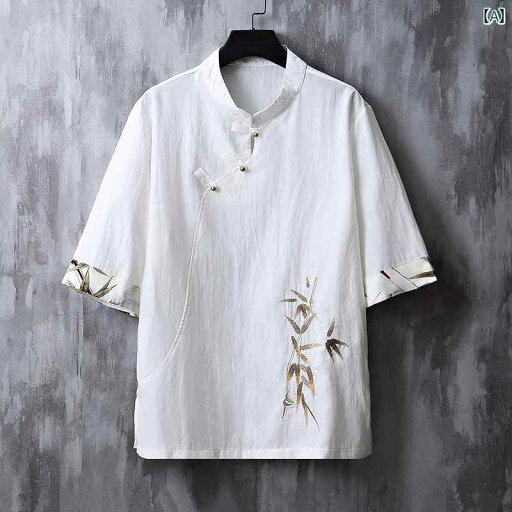 メンズ シャツ トップス 七分袖 チャイナ風 斜め襟 中華風ディスクボタン 竹モチーフ刺繍 冷感 唐装 漢服 中国伝統 薄手 涼感 ラウンドネック 黒 白 クラシック ソフト モダン メンズ シャツ トップス 七分袖 チャイナ風 斜め襟 中華風ディスクボタン 竹モチーフ刺繍 冷感 唐装 漢服 中国伝統 薄手 涼感 ラウンドネック 黒 白 クラシック ソフト モダン