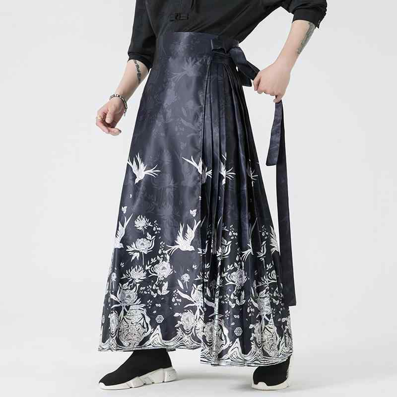 メンズ スカート ロングスカート チャイナ風 袴 漢服 ビッグサイズ 刺繍 古典 エキゾチック 伝統 ゆっ..