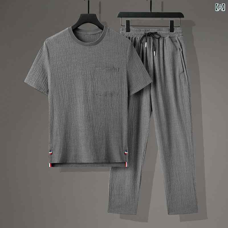 Tシャツ トップス メンズ パンツ チャイナ風 セットアップ 半袖 ゆったりフィット 大きいサイズ 夏 リラックスウェア 薄手 軽量素材 涼感 シンプル レジャー 休日 紳士服