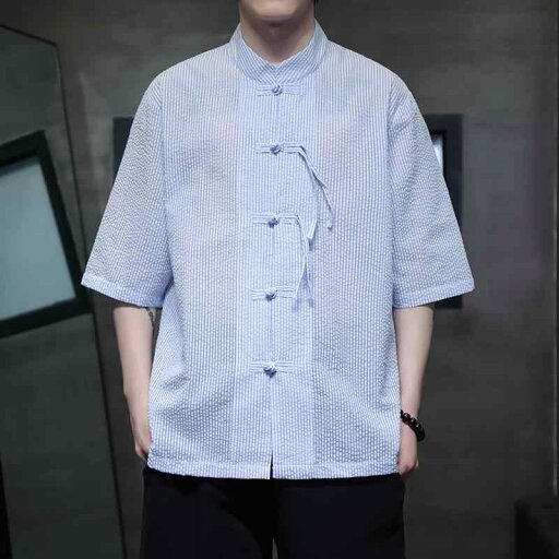 メンズ シャツ チュニックシャツ ストライプ チャイナ風 半袖 大きいサイズ 夏 唐服 軽量素材 涼感 柔らか 伝統 エキゾチック シンプル カンフー 休日 紳士服 メンズ シャツ チュニックシャツ ストライプ チャイナ風 半袖 大きいサイズ 夏 唐服 軽量素材 涼感 柔らか 伝統 エキゾチック シンプル カンフー 休日 紳士服