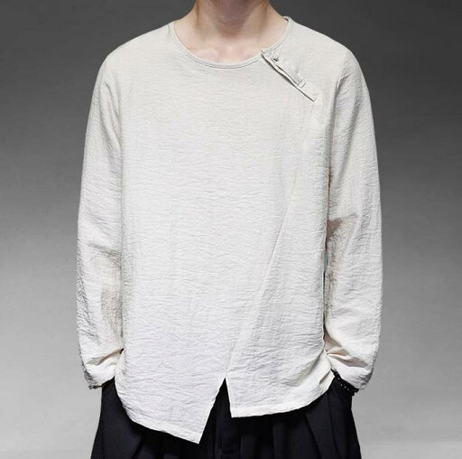 メンズ Tシャツ トップス 長袖 春秋 チャイナ風 ラウンドネック 斜めカット クロスデザイン 綿 モダン スタイリッシュ トレーナー風 多用途 おしゃれ 個性的 メンズ Tシャツ トップス 長袖 春秋 チャイナ風 ラウンドネック 斜めカット クロスデザイン 綿 モダン スタイリッシュ トレーナー風 多用途 おしゃれ 個性的