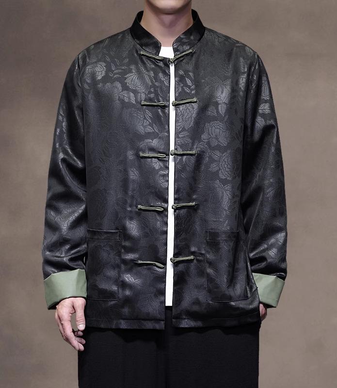 ジャケット トップ ダブルブレスト メンズ チャイナ風 秋 厚手 長袖 ポケット 暖かい ラウンドネック 花 おしゃれ 伝統 シングルブレスト