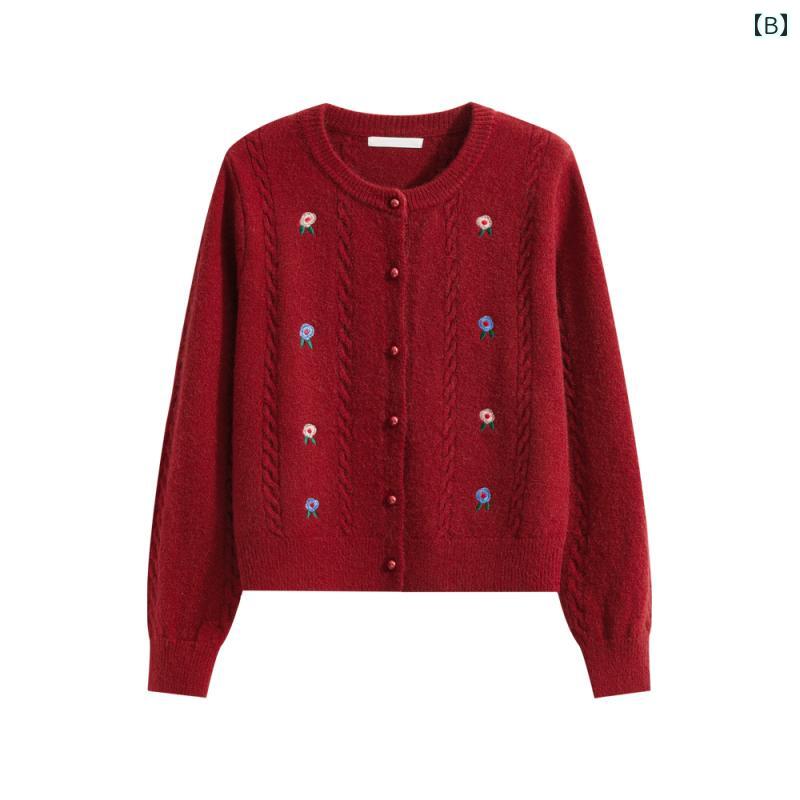 セーター カジュアル トップス レディース 刺繍 カレッジ スタイル ジャケット 秋冬 ラウンドネック