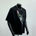 Tシャツ カットソー ユニセックス 猫プリント アメカジ 半袖 夏 ゆったり スポーティ カジュアル デイリー レジャー 休日 メンズ レディース