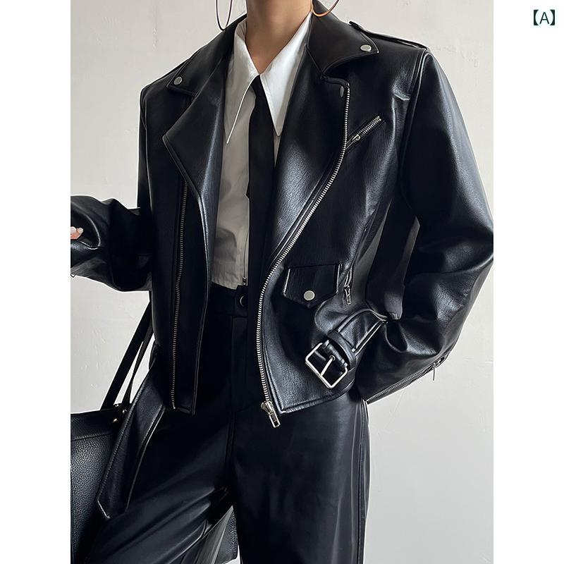 レザー ジャケット ライダース レディース オートバイ ジッパー 女性 アウター レトロ カジュアル バイク Vネック(4)