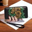 長財布 ラウンドファスナー 高級感 エンボス レザー ロング ジッパー レディース スタイル 大容量 スマートフォン収納可能 花柄 エレガント
