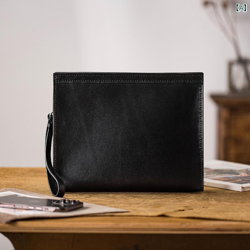 メンズ 革 ハンドバッグ 植鞣 クラッチ 大容量 収納力 高級感 軽量 ビジネス カジュアル 耐久性 シンプ..