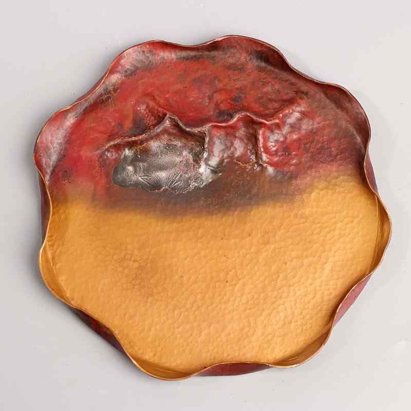 トレー 銅製 ティートレイ フルーツ プレート ティーテーブル ティーセット 変型ラウンド おぼん クラシック 工芸品