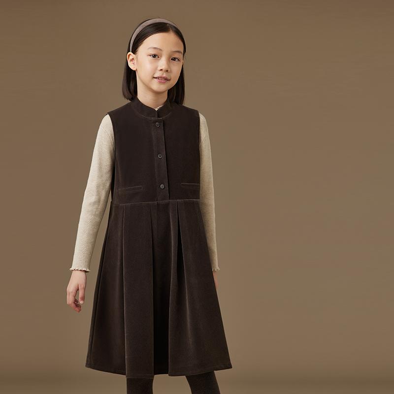 キッズ ファッション 子供服 冬 ベスト ワンピース 女の子 レトロ メイラード 厚手 ノースリーブ スカート 上品 シンプル