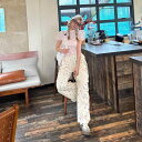 パンツ ストレートパンツ プリントパンツ ベアプリント 春夏 カジュアル キュート おしゃれ 通学 ショッピング アウトドア レディース ガールズ
