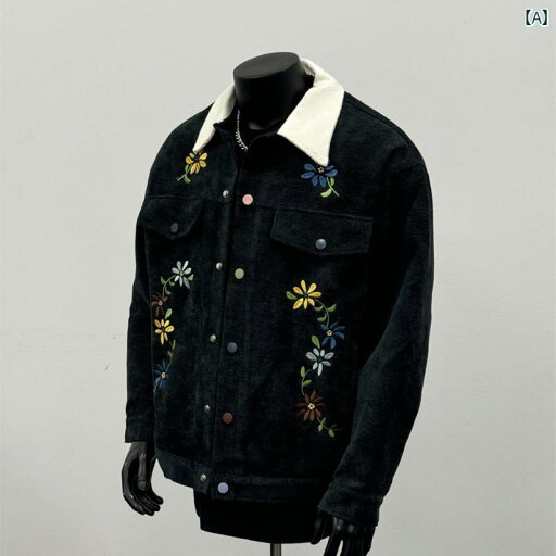 メンズ 秋 長袖 刺繍 花柄ジャケット カラーミックス レトロ アメリカンスタイル ストリートウェア カジュアル 男性 フローラル 普段使い メンズ 秋 長袖 刺繍 花柄ジャケット カラーミックス レトロ アメリカンスタイル ストリートウェア カジュアル 男性 フローラル 普段使い