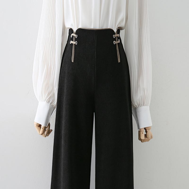 スラックス ハイウエスト コーデュロイ ストレート ワイドレッグ パンツ スリミング ウエストゴム シェニール 厚手 ボトムス カジュアル レディース ズボン