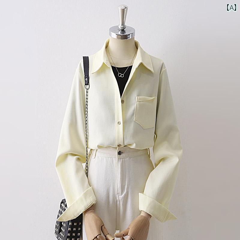 Long-Sleeved - レディース トップス ブラウス レトロ レイ ヤード 厚手 コーデュロイ 長袖 柔らか素材 シャツ シンプルデザイン 秋冬 ストレート 通勤 オフィス