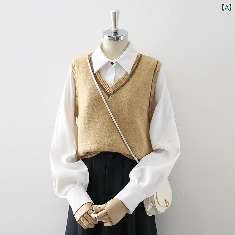 Sleeveless - レディース ニット Vネック ベスト 秋冬 エレガント レイヤード インナーウェア おしゃれ ノースリーブ トップス