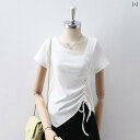 レディース Tシャツ トップス 半袖 夏 スリムフィット 斜めブレスト 巾着 レースアップ モダン 個性的 ユニーク スタイリッシュ シンプル おしゃれカジュアル 黒 白 茶