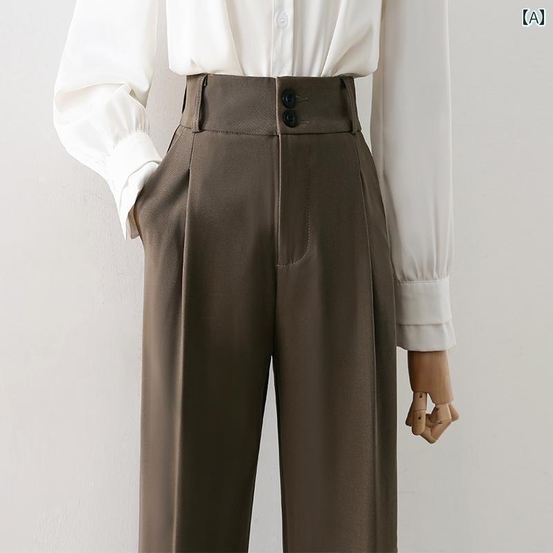 レディース ロングパンツ 九分丈 長ズボン ボトムス ストレート ハイウエスト カジュアルパンツ ドレープ オフィスカジュアル エレガント スタイリッシュ シンプル 洗練 多用途 シンプル 定番