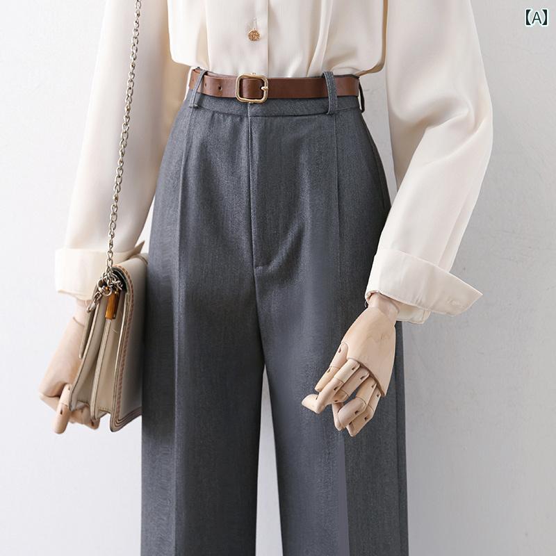 スラックス オフィス レディース ロングパンツ 長ズボン ボトムス ハイウエスト スーツパンツ グレー 黒 春秋冬 カジュアル 上品 エレガント モダン 動きやすい シンプル 多用途 スタイルアップ