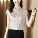 ブラウス 韓国ファッション トップス レディース シルク風 花 大人かわいい ノースリーブ 夏 シンプルデザイン シングルブレスト エレガント 高級感