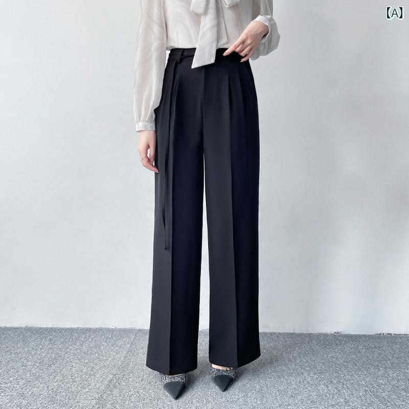 レディース ロングパンツ 長ズボン ボトムス ワイドレッグ 黒 茶 グレー 韓国スタイル ストレート フォーマル エレガント スタイリッシュ リラックス 上品 流行 洗練 フォーマル