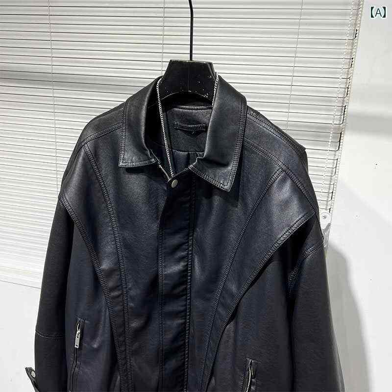 PUレザー ジャケット 秋冬 ダーク スタイル フェイクツーピース 重ね着風 ショート丈 アウターウェア スタイリッシュ ストリート クール モード 個性派 機能性