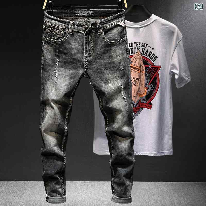 ウォッシュジーンズ ジーンズ ジーパン ストレートジーンズ スリムフィット デニムパンツ ウォッシュ加工 春秋 カジュアル レジャー 休日 デイリーユース メンズ