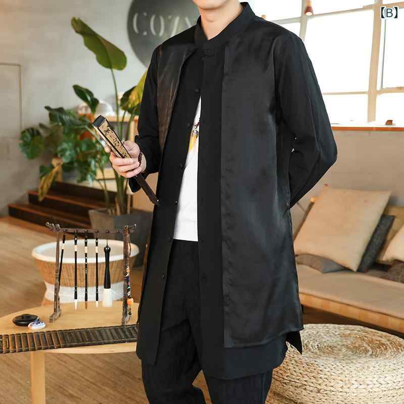 メンズ トップス チャイナテイスト シャツ 重ね着風 中華服 中国 服 ファッション カジュアル 普段着 レトロ ゆったり 大人 男性 大きいサイズ 春