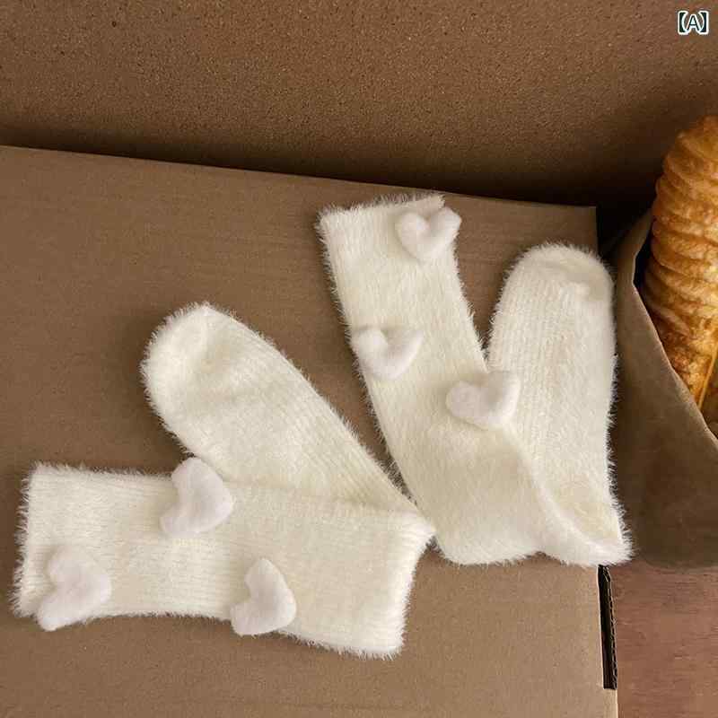 レディース ハート柄ソックス もこもこ 靴下 おしゃれ かわいい ガーリー きれいめ 上品 暖か デート ギフト イベント フェス パーティ お揃い パフォーマ...