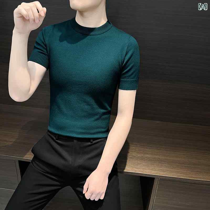 Rakuten - ニット Tシャツ メンズ スタイリッシュ アーバン 紳士服 男性 シャツ シャツ 半袖 薄手 春秋 レイヤリング カジュアル ラウンドネック