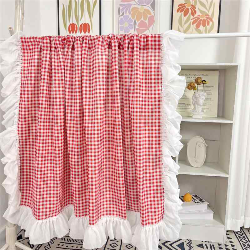 キャビネットカバー キャビネットカーテン 棚カバー チェック柄 コットン リネン レトロ フリル ハーフカーテン レース ハイエンド おしゃれ