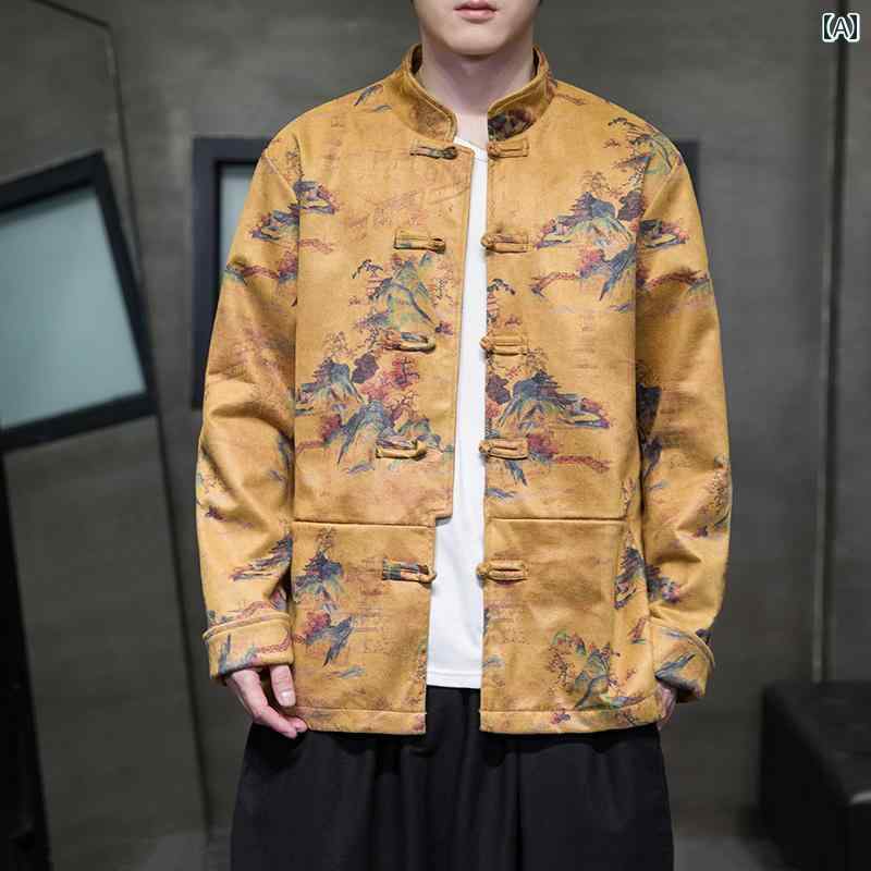 メンズ チャイナテイスト ジャケット 中華服 かっこいい 中国 服 カンフー服 太極拳 ファッション カジュアル 普段着 レトロ ゆったり 大人 男性 大きいサイズ 秋冬