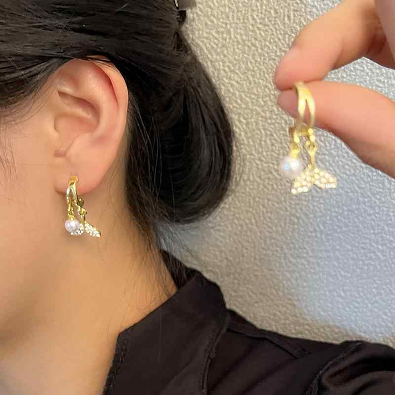 ピアス シルバー ニードル 韓国 フル フィッシュ テール パール シンプル ガール 精巧 ピアス レディース ファッション 装飾品 アクセサリー