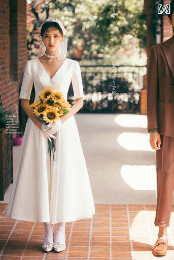 ウェディング ドレス 結婚式 ブライダル パーティ おしゃれ ファッション フォト シンプル サテン 半袖 写真 レトロ ミドル丈 白 スカート フリーサイズ ウェディング ドレス 結婚式 ブライダル パーティ おしゃれ ファッション フォト シンプル サテン 半袖 写真 レトロ ミドル丈 白 スカート フリーサイズ