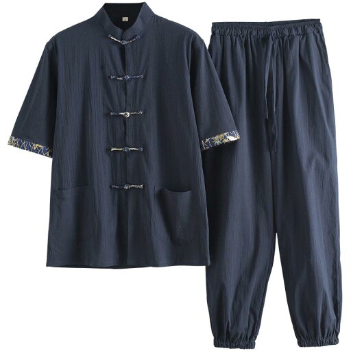メンズ ファッション トップス カットソー シャツ スーツ セット ロング パンツ ズボン チャイナ風 唐装 男性 漢服 カジュアル 半袖 薄手 夏 メンズ ファッション トップス カットソー シャツ スーツ セット ロング パンツ ズボン チャイナ風 唐装 男性 漢服 カジュアル 半袖 薄手 夏