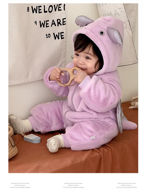 カバーオール ベビー ロンパース ジャンプスーツ 赤ちゃん 悪魔 厚手 あったか 保温 秋 冬 新生児 かわいい お出かけ モンスター 服 尻尾 フード付き 韓国