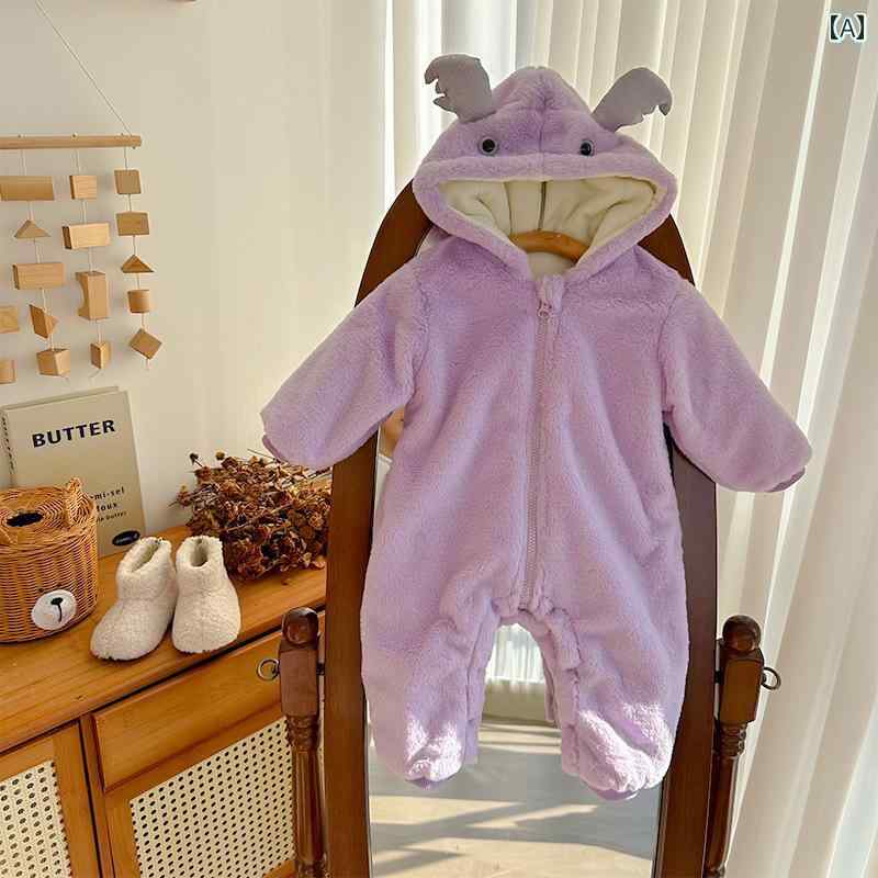 カバーオール ベビー ロンパース ジャンプスーツ 赤ちゃん 悪魔 厚手 あったか 保温 秋 冬 新生児 かわいい お出かけ モンスター 服 尻尾 フード付き 韓国